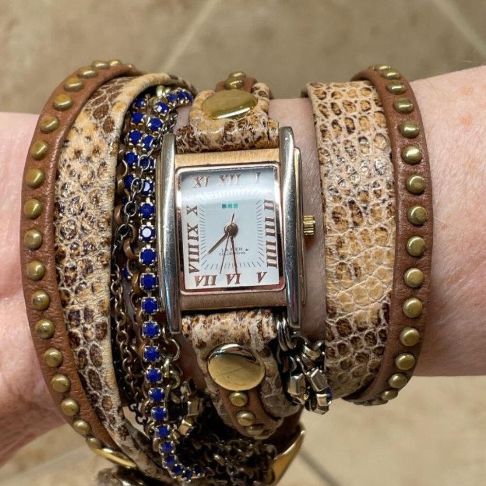 La Mer Collections By Martine Ilana Women's Watch - Jeweled and Leather Strap